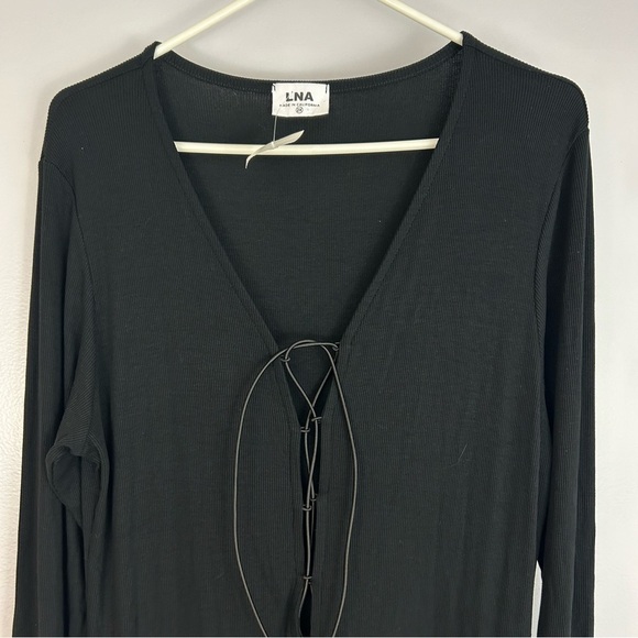 NWT LNA Kayla Black Ribbed Lace Up Long Sleeve Jumpsuit/Pantsuit Size 2X - Picture 4 of 11